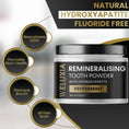 Load image into Gallery viewer, Close-up of Weluxia Remineralising Tooth Powder texture and ingredients