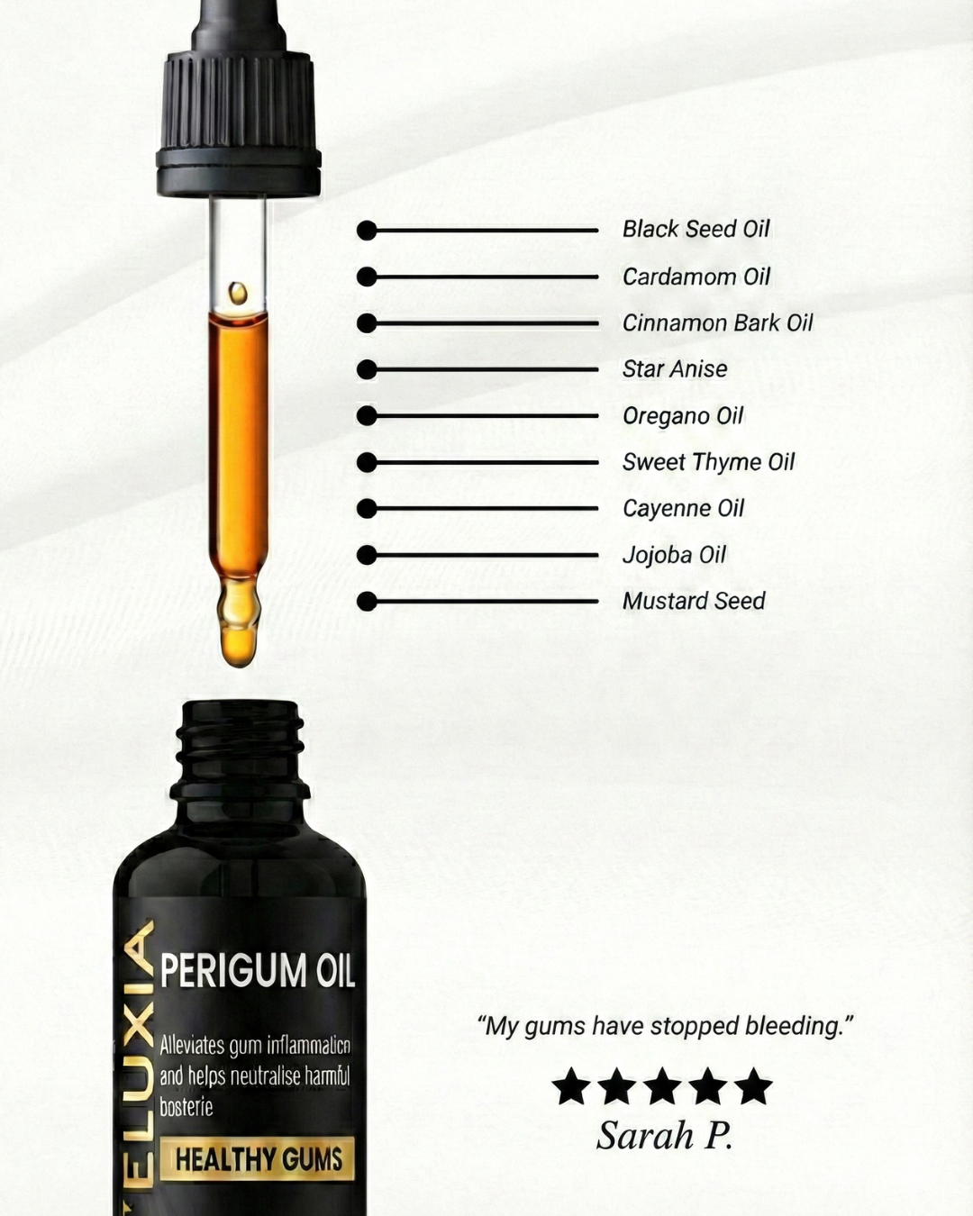 Close up view of Perigum Oil organic holistic oral care treatment for periodontal health