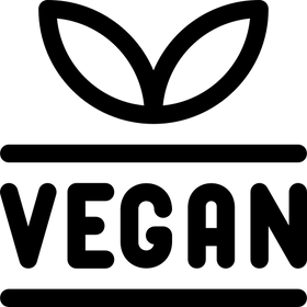 Simple black vegan symbol with text and leaf design.