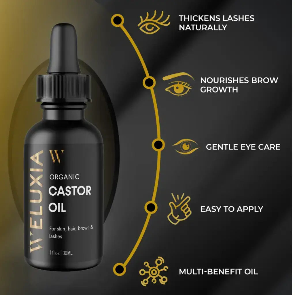 Weluxia Organic Castor Oil bottle with dropper applicator – hexane-free castor oil for hair and skin