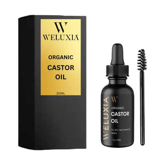 Weluxia Organic Castor Oil in amber glass bottle – cold pressed and 100% pure