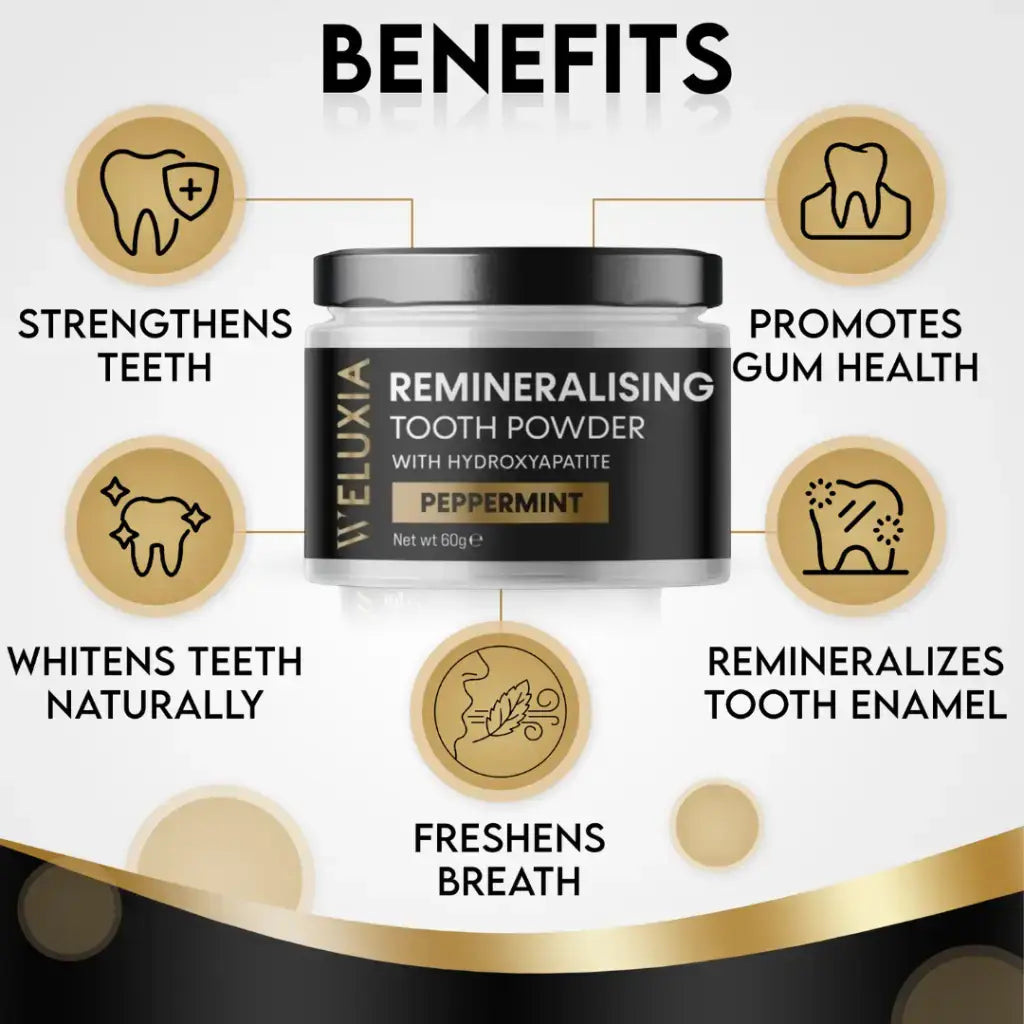 Person brushing teeth using Weluxia Remineralising Tooth Powder